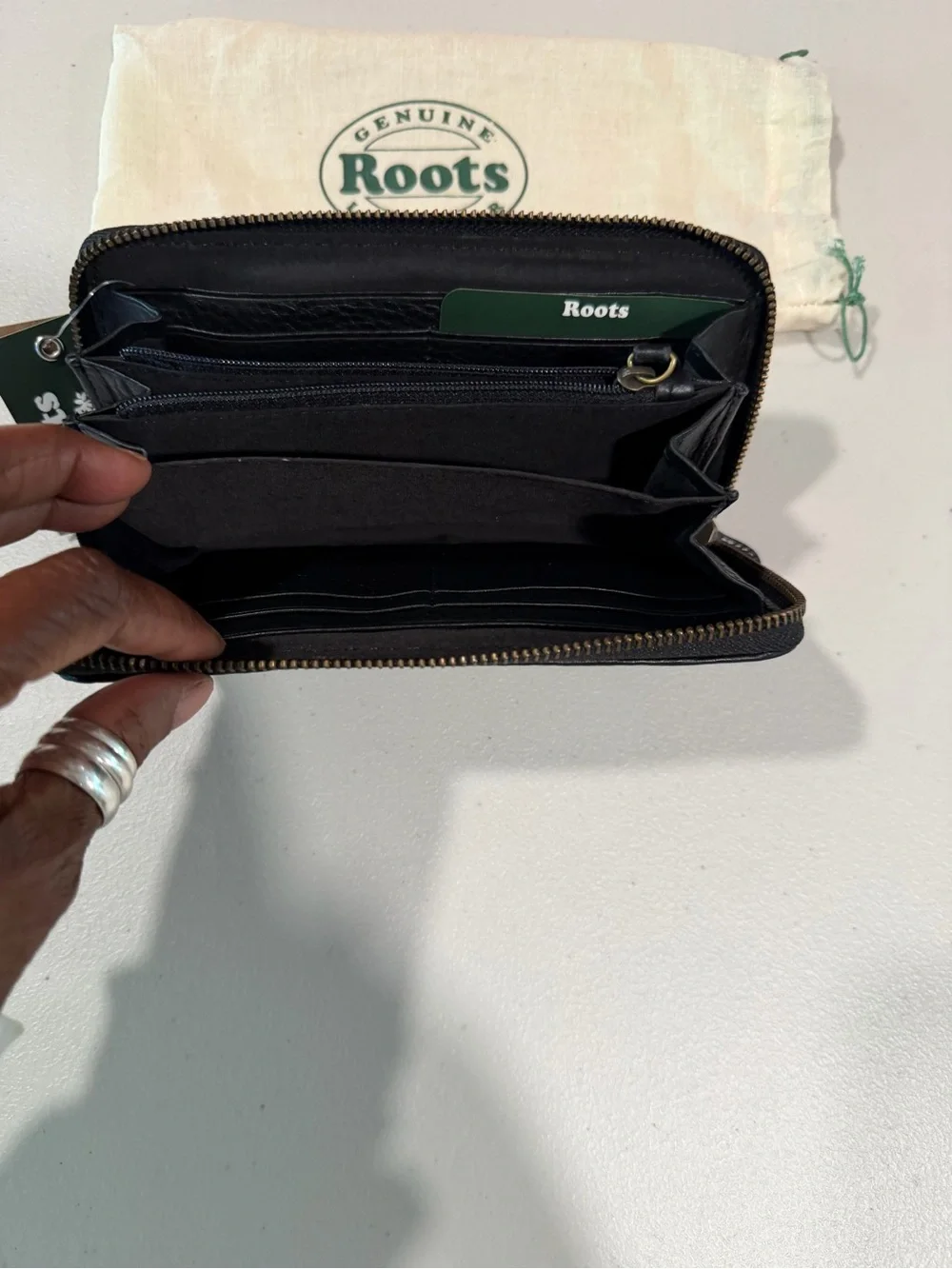 Roots Black Pebble Leather Zip-Around Wallet for Men